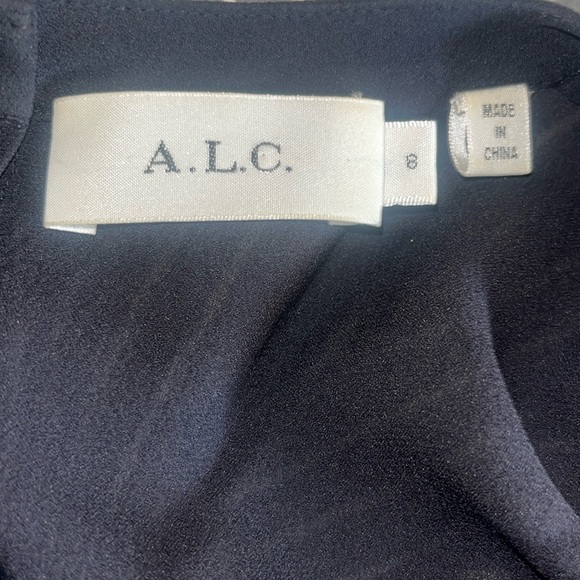 A.L.C. Silk Navy Midi Dress with Black Lace Detail sz 8 - Picture 10 of 14